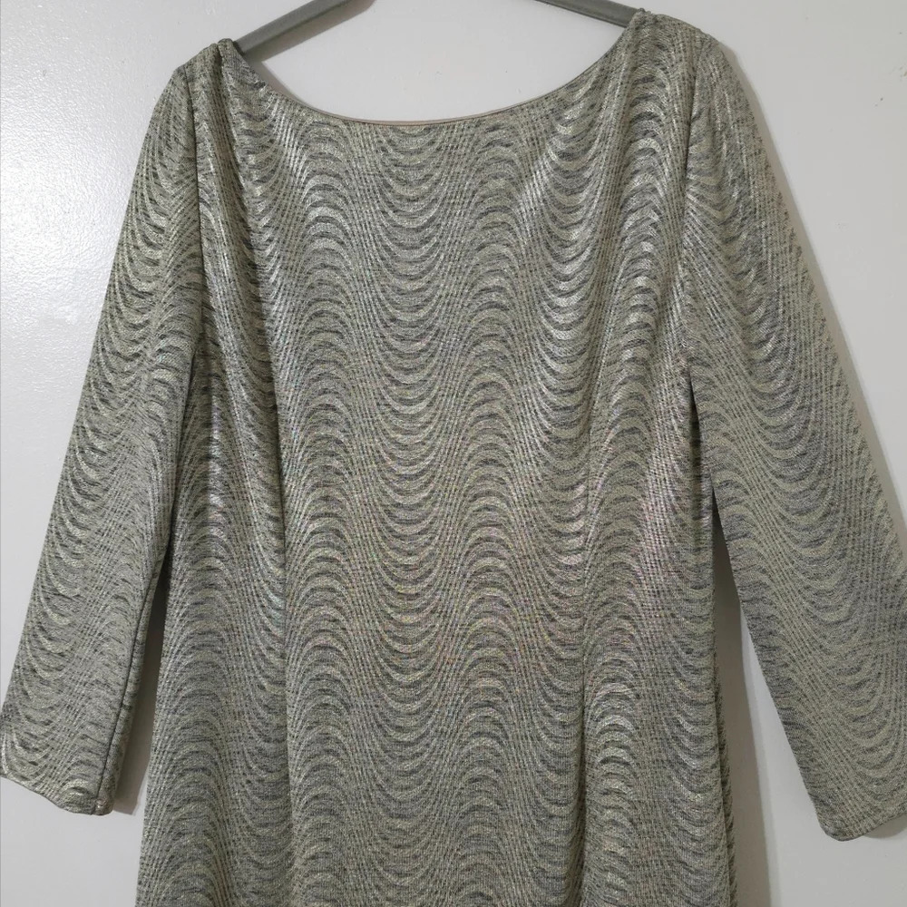 Gold Champagne Metallic Knit Wedding Guest Shift Dress, Formal Cocktail Elegant - Picture 10 of 15